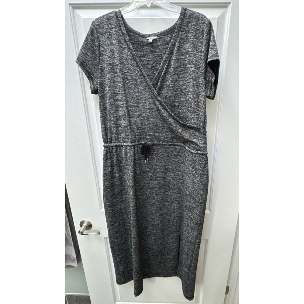 Talbots Dress Women's Plus 1X Black Heathered‎ Short Sleeve Drawstring Midi